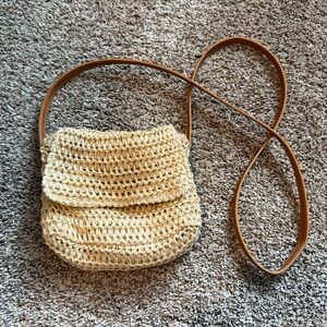 Woven Straw Crossbody Bag with Tan Strap